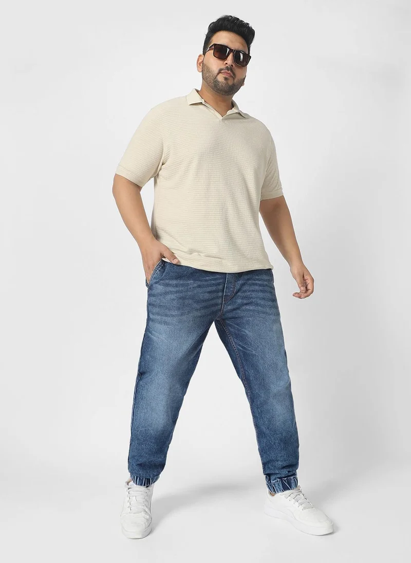 Urbano Fashion  Urbano Plus Men's Blue Washed Jogger Jeans Regular Fit Stretch for Men | Best Price UAE